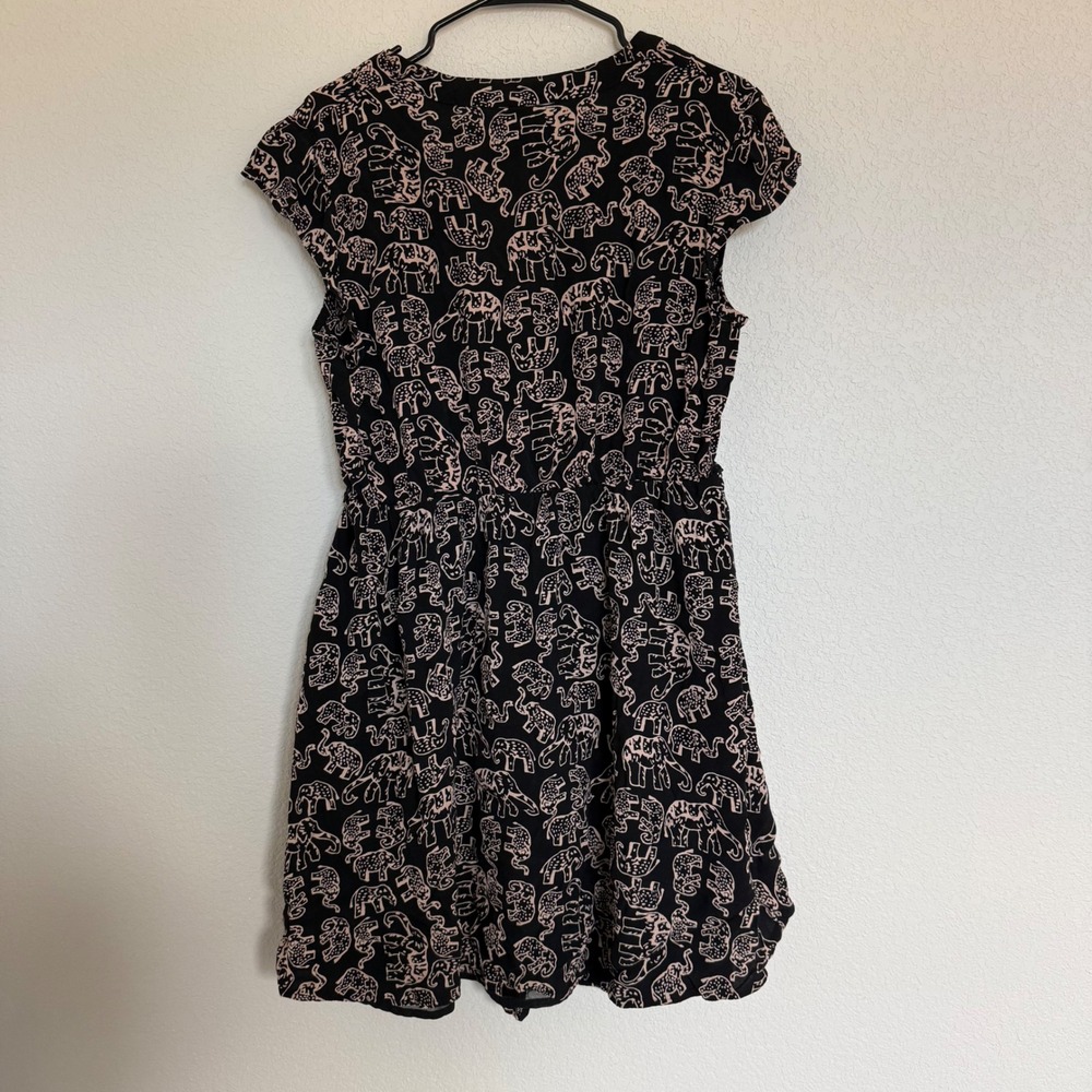 Maeve Anthropologie Noronha Black Elephant Print V-Neck Faux Wrap Dress Large - Picture 2 of 7
